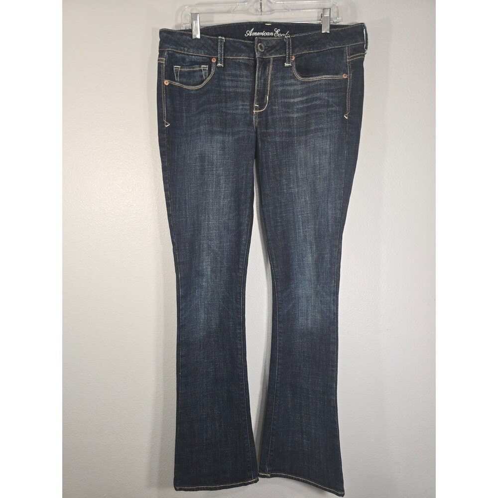 American Eagle Skinny Kick Boot Jeans Dark wash Size 12 Long Sequin pockets BP